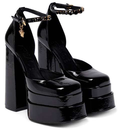 versace palazzo leather pumps|VERSACE Medusa Aevitas embellished satin platform pumps.